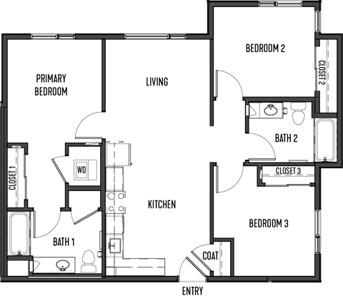 a floor plan of a house with bedrooms and a living room